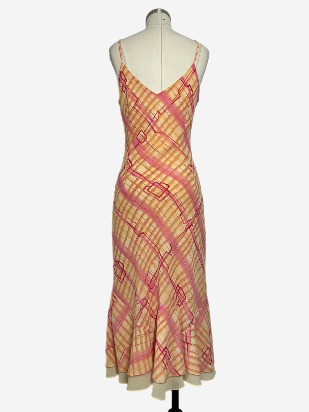 Vintage Y2K Sharon Max NWT Deadstock Orange pink geometric layered midi dress S - Picture 7 of 12
